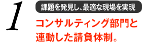 1 課題を発見し、最適な現場を実現　コンサルティング部門と 連動した請負体制。