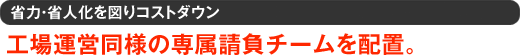 省力・省人化を図りコストダウン　工場運営同様の専属請負チームを配置。